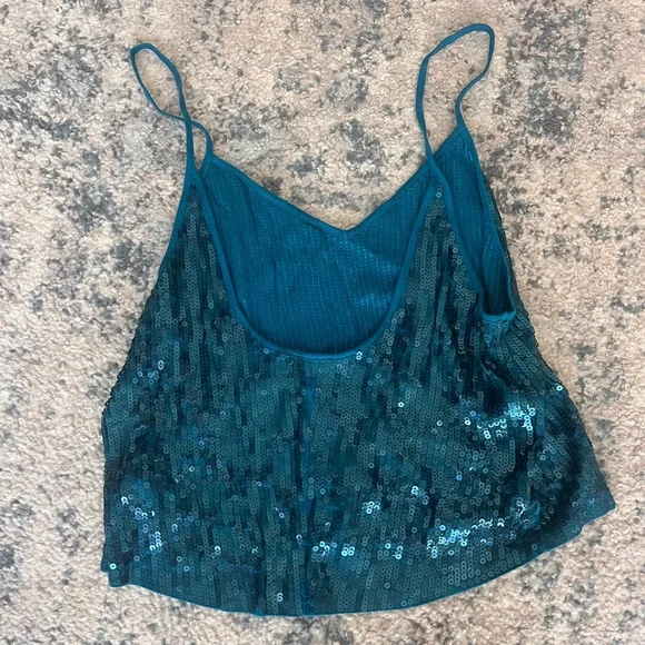 Express Teal Sequin Camisole Top - Picture 3 of 3